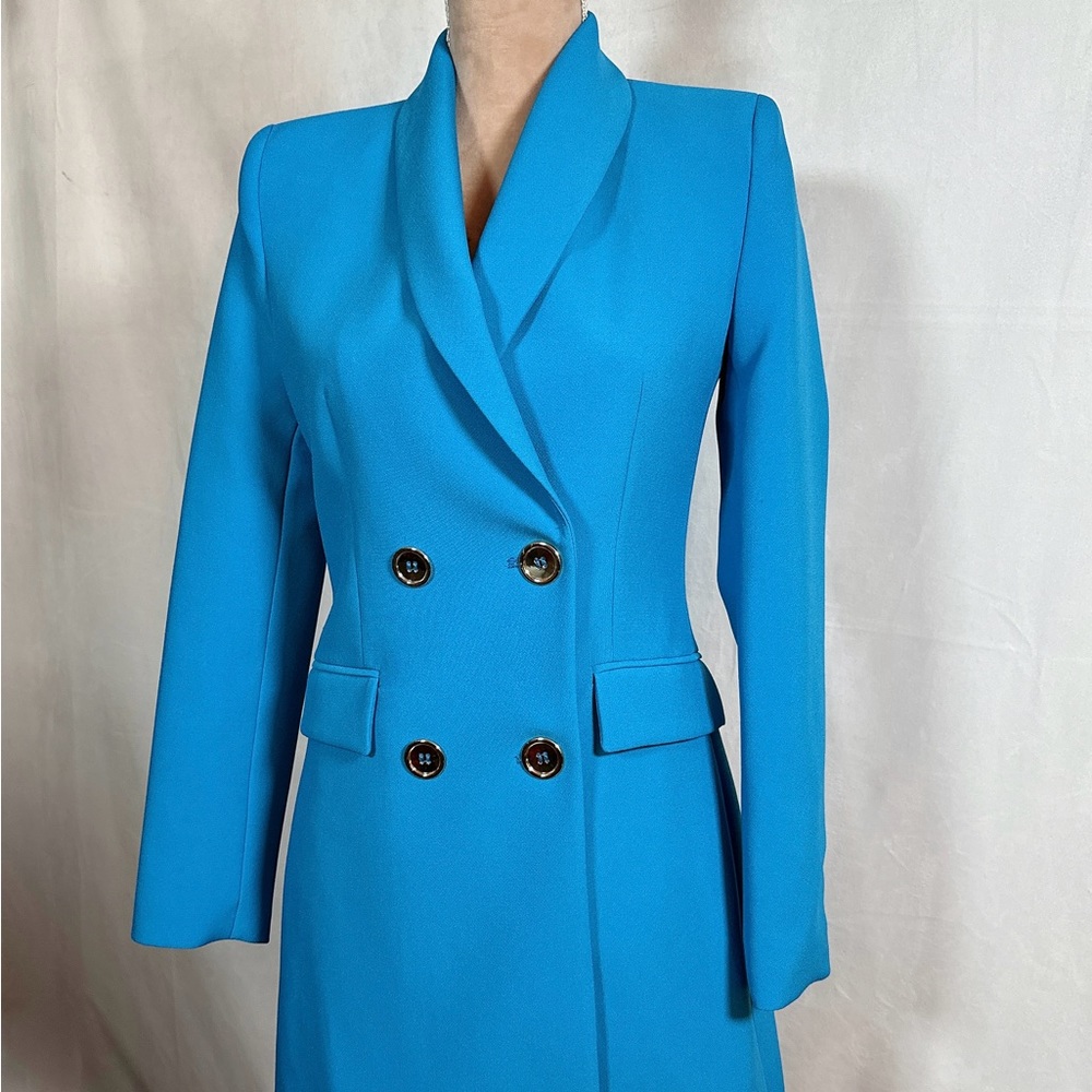 Women’s Blue Jacket, Knee Length Double Breasted Jacket